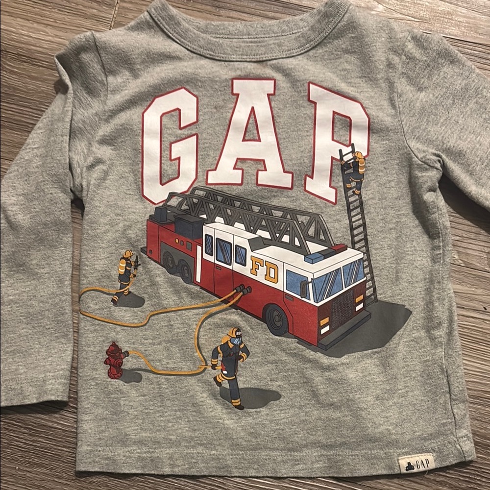 GAP Kids Gray Fire Truck Long Sleeve Shirt